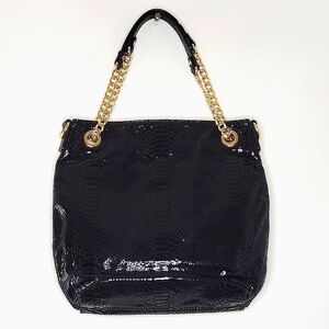 Michael Kors Embossed Snake Print Shouder Bag Chain Link Strap Leather Handbag